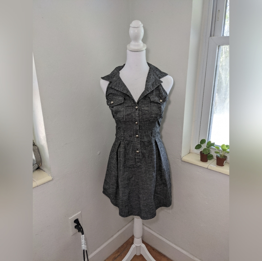 Derek Heart Grey Button Up Dress